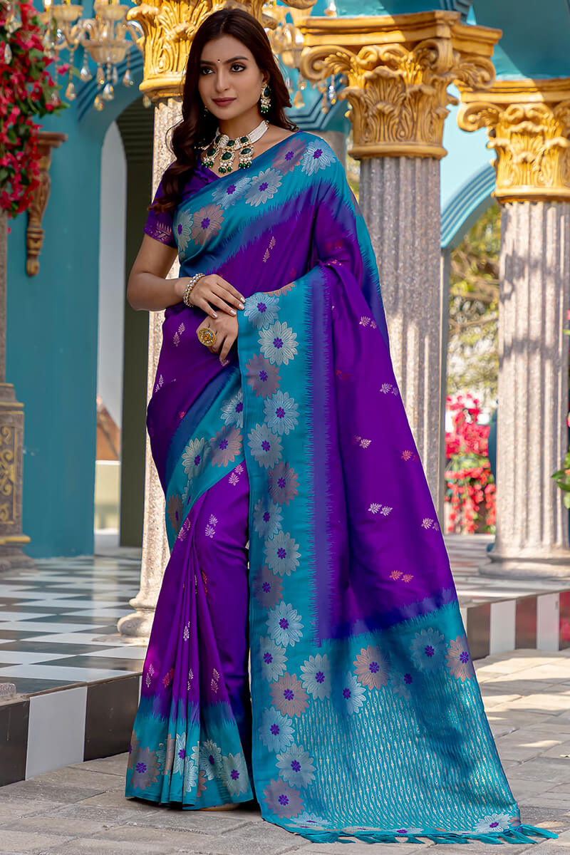 Panache Purple Soft Banarasi Silk Saree With Resplendent Blouse Piece