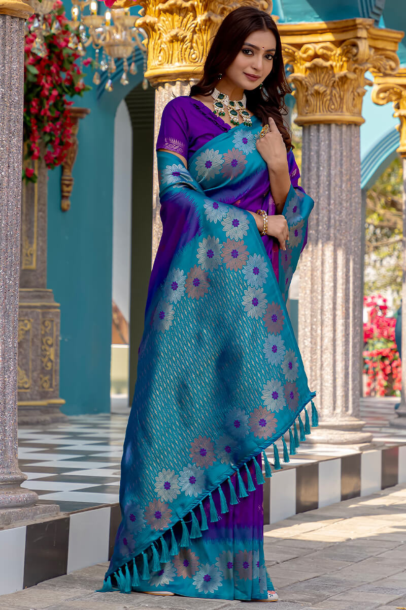 Panache Purple Soft Banarasi Silk Saree With Resplendent Blouse Piece