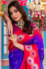 Mellifluous Royal Blue Soft Banarasi Silk Saree With Effervescent Blouse Piece