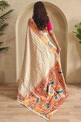 Forbearance Off White Paithani Silk Saree With Ideal Blouse Piece