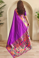 Adorable Purple Paithani Silk Saree With Bucolic Blouse Piece