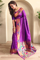 Adorable Purple Paithani Silk Saree With Bucolic Blouse Piece