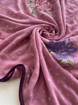 Prettiest Baby Pink Handwork Crush Chiffon Silk Saree With Twirling Blouse Piece
