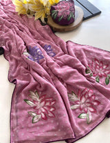 Prettiest Baby Pink Handwork Crush Chiffon Silk Saree With Twirling Blouse Piece