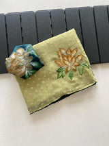 Fantabulous Green Handwork Crush Chiffon Silk Saree With Devastating Blouse Piece