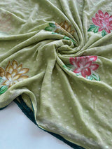 Fantabulous Green Handwork Crush Chiffon Silk Saree With Devastating Blouse Piece