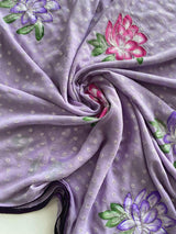 Amiable Lavender Handwork Crush Chiffon Silk Saree With Incomparable Blouse Piece