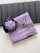 Amiable Lavender Handwork Crush Chiffon Silk Saree With Incomparable Blouse Piece