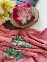 Ethnic Pink Handwork Crush Chiffon Silk Saree With Hypnotic Blouse Piece