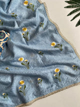 Bewitching Grey Embroidery Work Crush Silk Saree With Smashing Blouse Piece