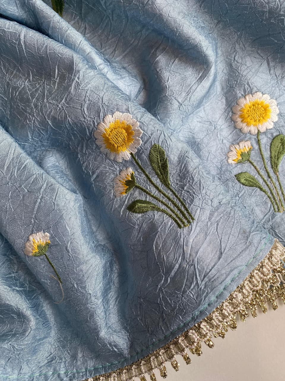 Bewitching Grey Embroidery Work Crush Silk Saree With Smashing Blouse Piece