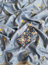 Bewitching Grey Embroidery Work Crush Silk Saree With Smashing Blouse Piece