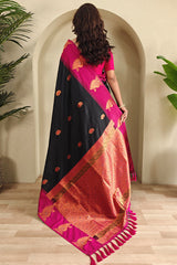 Conflate Black Soft Banarasi Silk Saree With Fragrant Blouse Piece