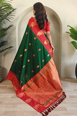 Dalliance Dark Green Soft Banarasi Silk Saree With Jubilant Blouse Piece