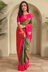 Nectarous Green Soft Banarasi Silk Saree With Imaginative Blouse Piece