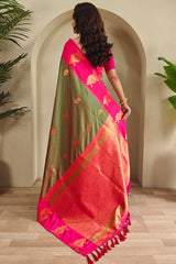 Nectarous Green Soft Banarasi Silk Saree With Imaginative Blouse Piece