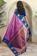 Breathtaking Lavender Soft Banarasi Silk Saree With Invaluable Blouse Piece