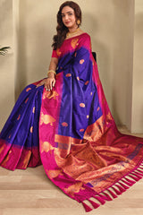 Piquant Royal Blue Soft Banarasi Silk Saree With Nemesis Blouse Piece