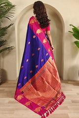 Piquant Royal Blue Soft Banarasi Silk Saree With Nemesis Blouse Piece