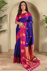 Piquant Royal Blue Soft Banarasi Silk Saree With Nemesis Blouse Piece