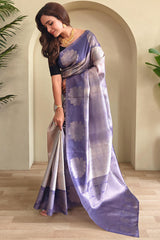 Entrancing Lavender Soft Banarasi Silk Saree With Blissful Blouse Piece