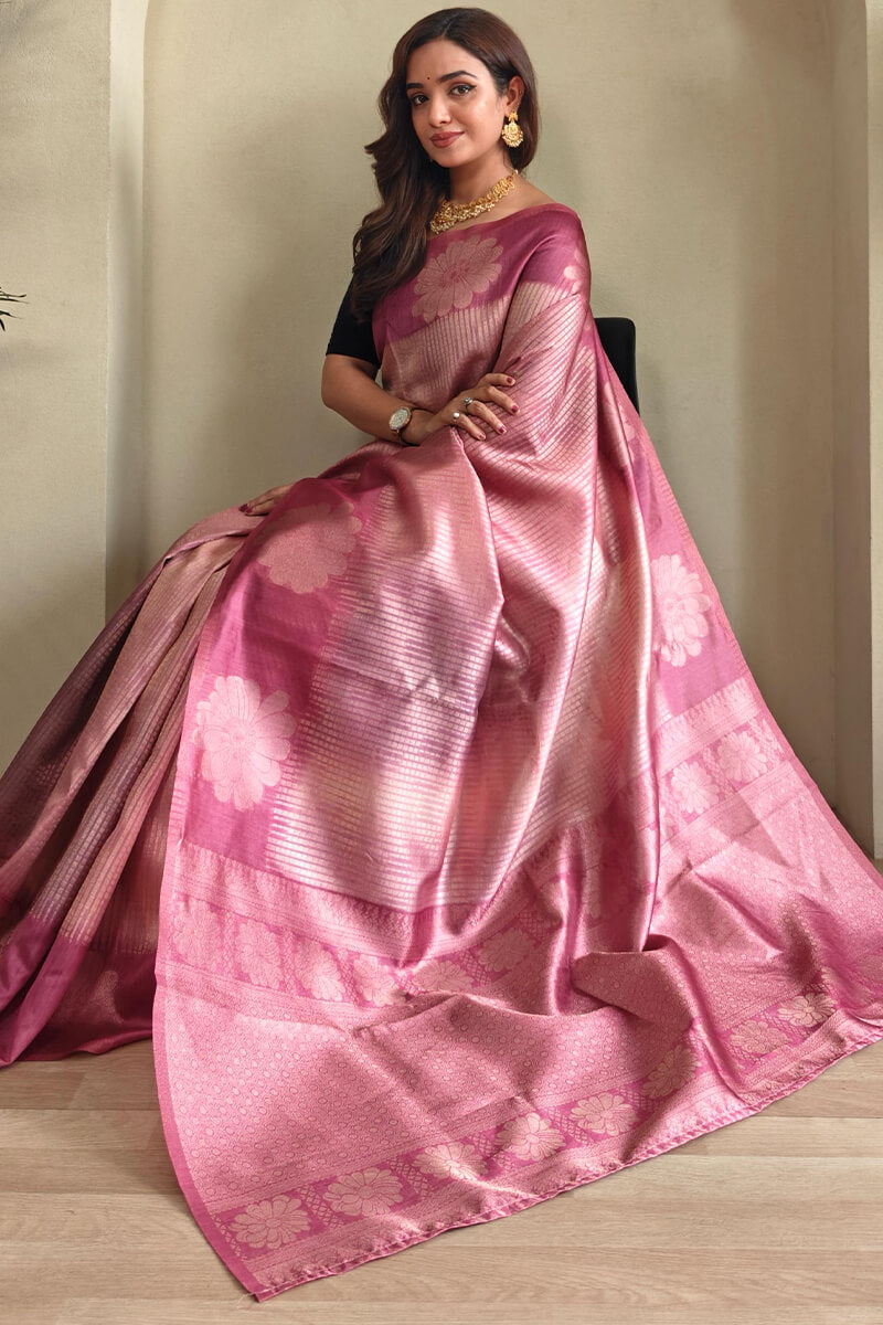 Sizzling Pink Soft Banarasi Silk Saree With Delightful Blouse Piece