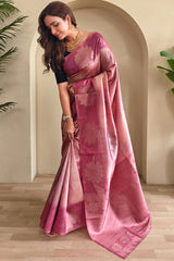 Sizzling Pink Soft Banarasi Silk Saree With Delightful Blouse Piece