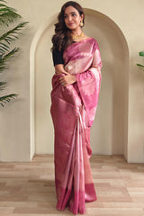 Sizzling Pink Soft Banarasi Silk Saree With Delightful Blouse Piece