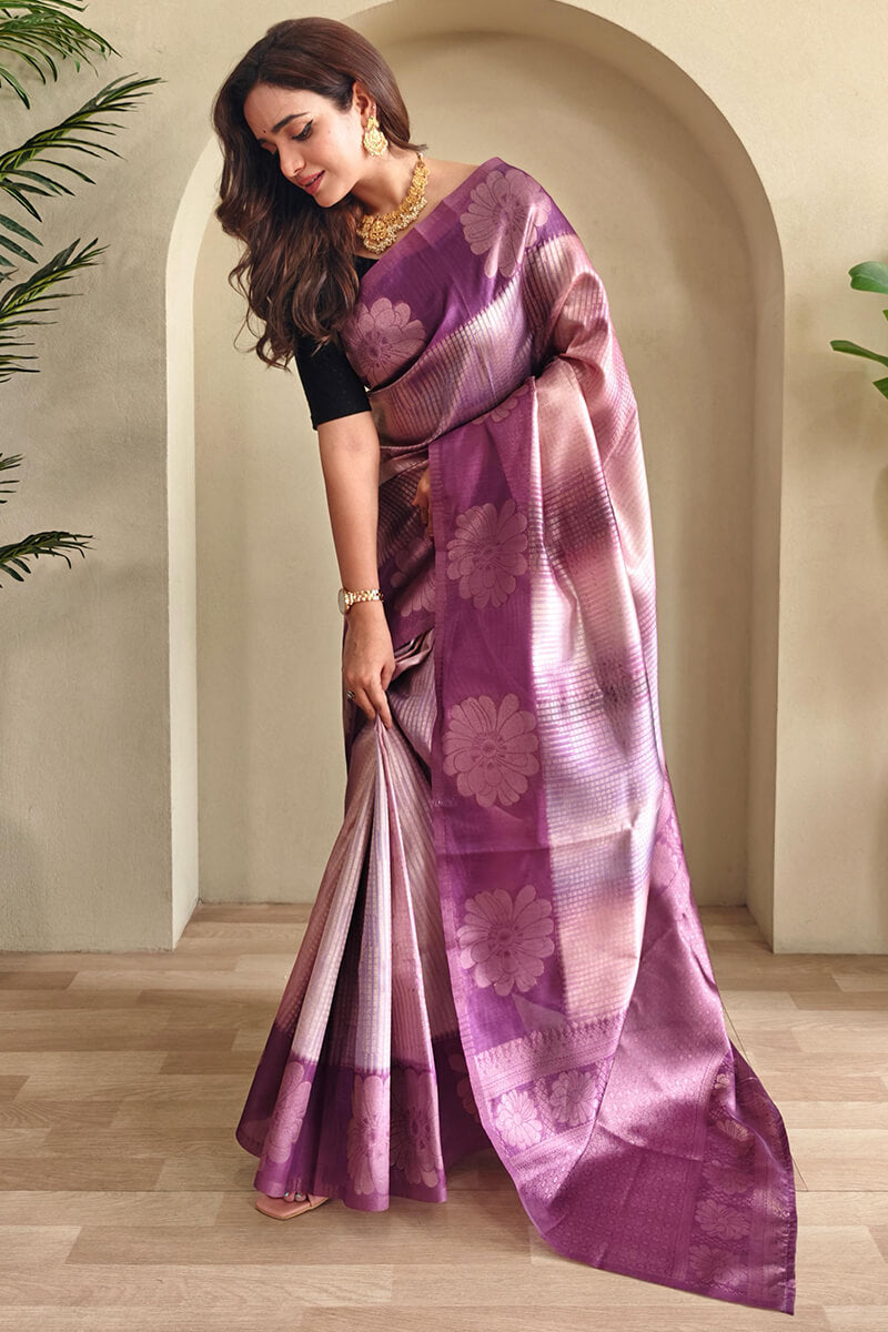 Enthralling Purple Soft Banarasi Silk Saree With Exemplary Blouse Piece