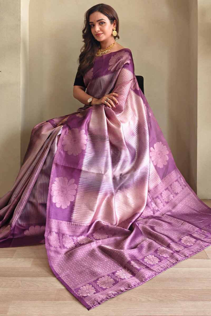 Enthralling Purple Soft Banarasi Silk Saree With Exemplary Blouse Piece