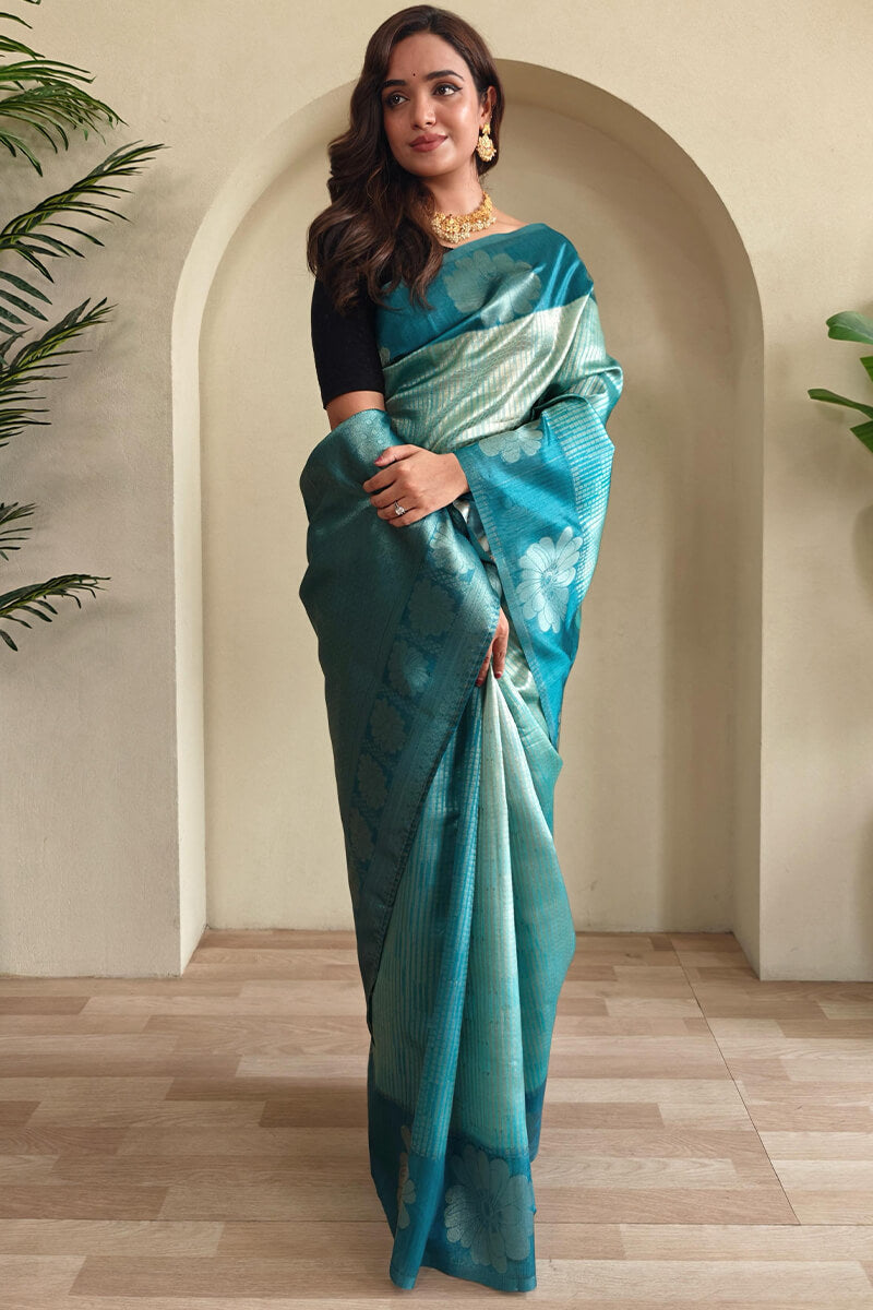 Panache Rama Soft Banarasi Silk Saree With Glamorous Blouse Piece