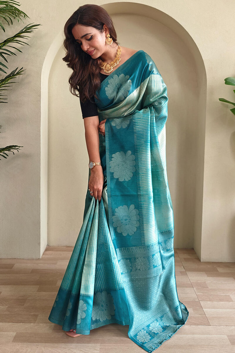 Panache Rama Soft Banarasi Silk Saree With Glamorous Blouse Piece