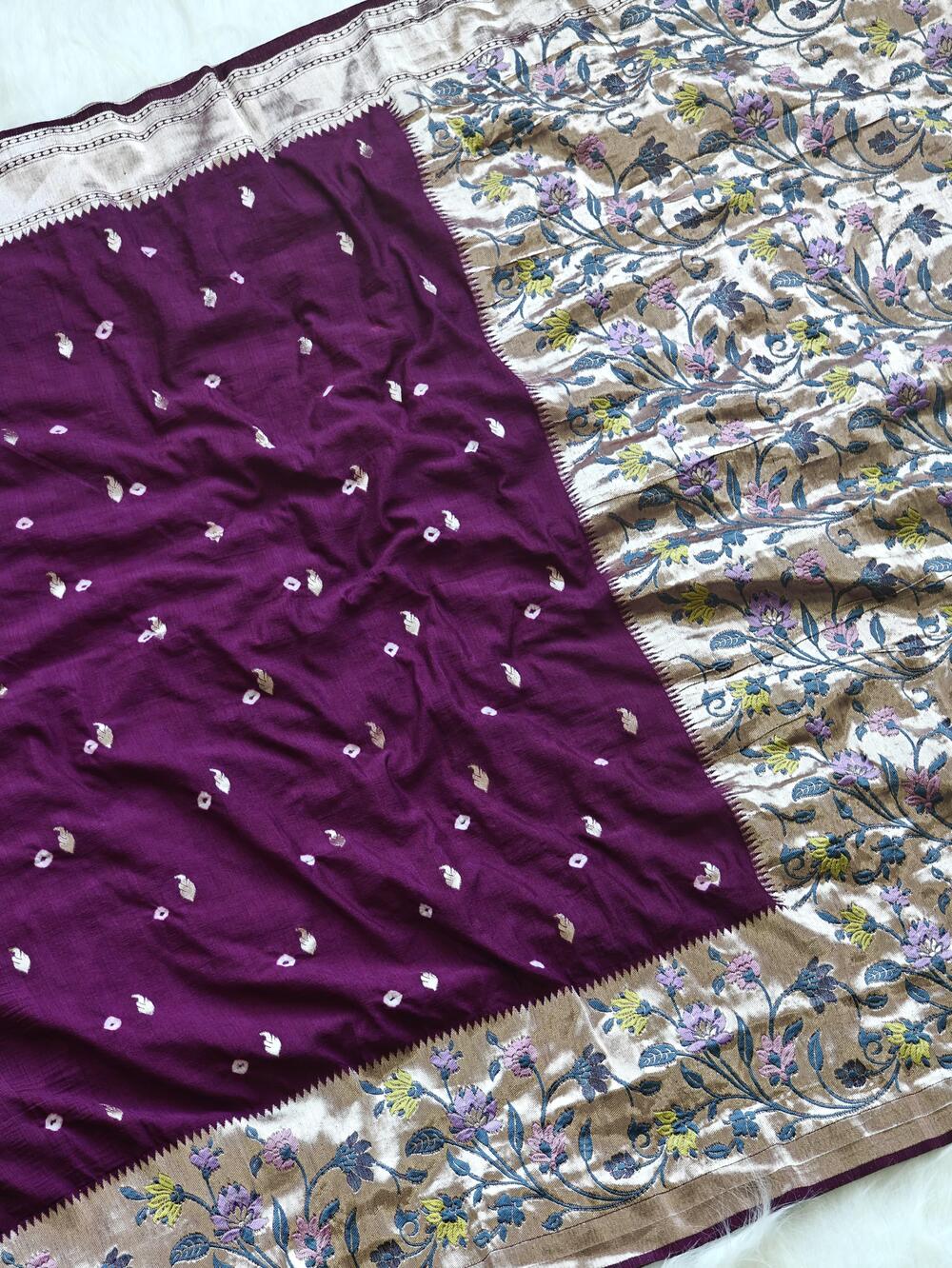 Gorgeous Wine Paithani Silk Saree With Skinny Blouse Piece