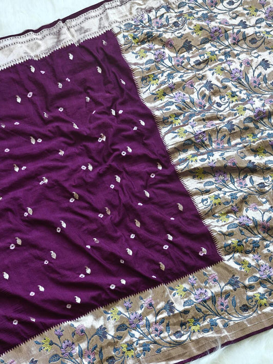 Gorgeous Wine Paithani Silk Saree With Skinny Blouse Piece