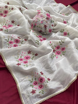 Radiant Off White Handwork Crush Silk Saree With Alluring Blouse Piece