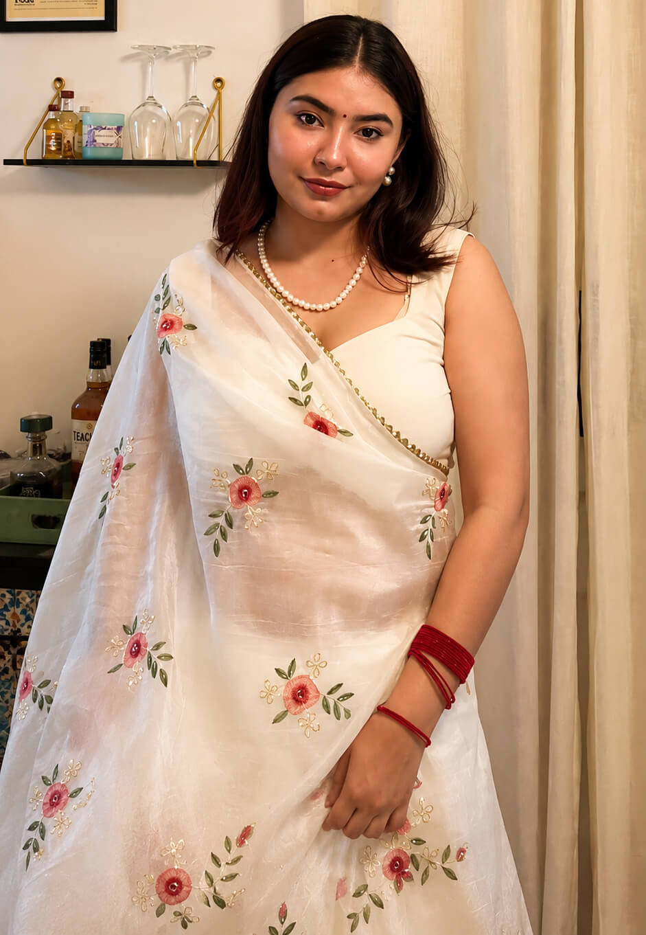 Radiant Off White Handwork Crush Silk Saree With Alluring Blouse Piece