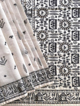 Beguiling Off White Embroidery Work Tussar Silk Saree With Glamorous Blouse Piece