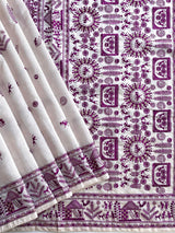 Deserving Off White Embroidery Work Tussar Silk Saree With Blooming Blouse Piece