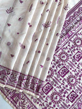 Deserving Off White Embroidery Work Tussar Silk Saree With Blooming Blouse Piece