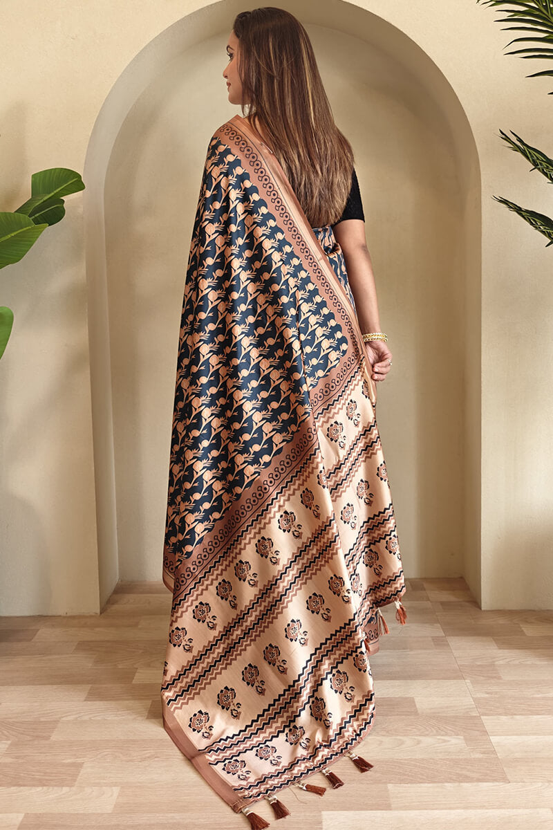 Petrichor Black Digital Printed Dola Silk Saree With Eclat Blouse Piece