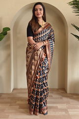 Petrichor Black Digital Printed Dola Silk Saree With Eclat Blouse Piece