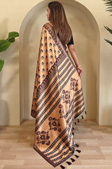 Inimitable Peach Digital Printed Dola Silk Saree With Scrupulous Blouse Piece