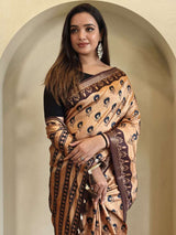Inimitable Peach Digital Printed Dola Silk Saree With Scrupulous Blouse Piece
