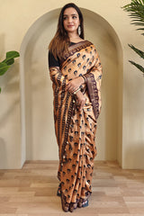 Inimitable Peach Digital Printed Dola Silk Saree With Scrupulous Blouse Piece