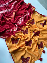 Luxuriant Mustard Bandhej Printed Cotton Silk Saree With Fugacious Blouse Piece