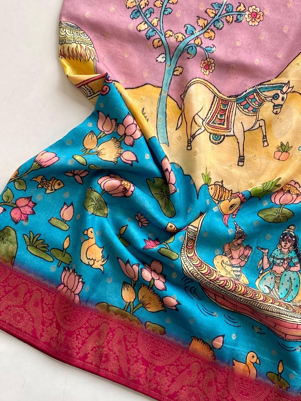 Resplendent Multicolor Printed Pure Viscose Dola Silk Saree With Aplomb Blouse Piece