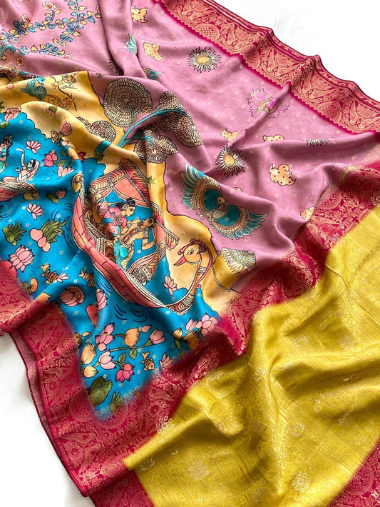 Resplendent Multicolor Printed Pure Viscose Dola Silk Saree With Aplomb Blouse Piece