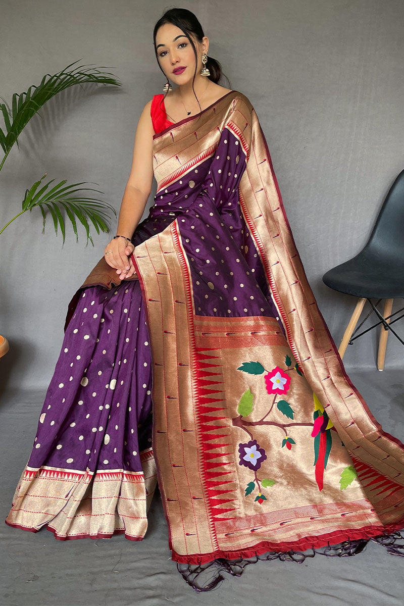 Amiable Purple Paithani Silk Saree With Luxuriant Blouse Piece