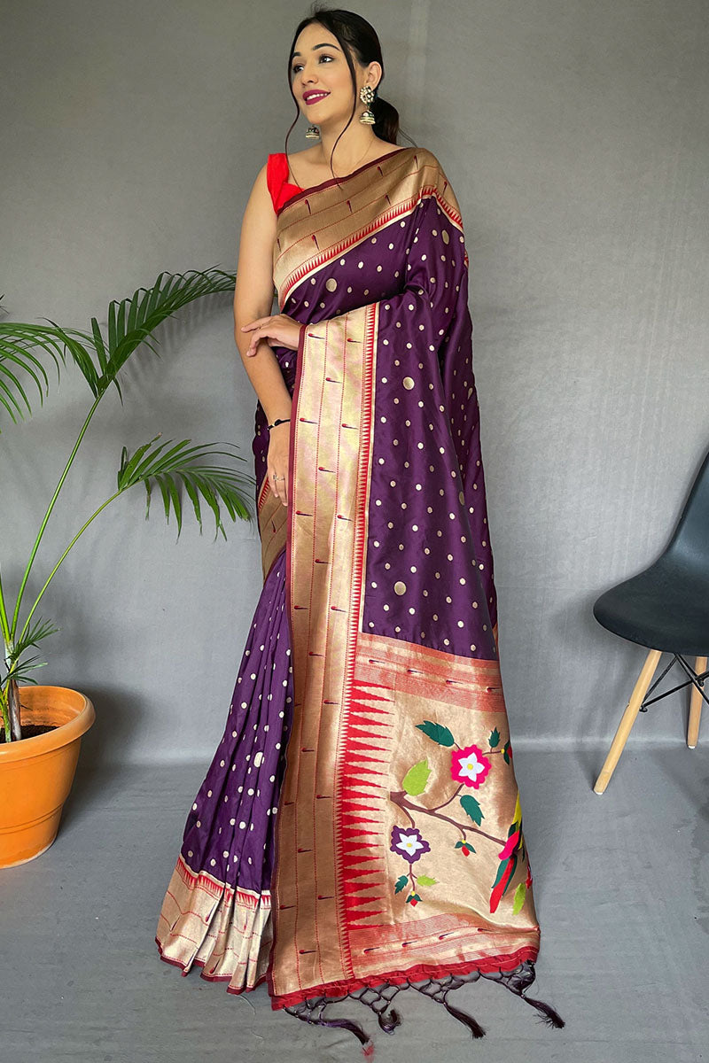 Amiable Purple Paithani Silk Saree With Luxuriant Blouse Piece