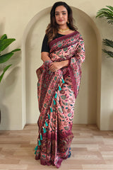 Exquisite Pink Kalamkari Printed Saree With Resonant Blouse Piece